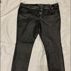 Shimmery silver on black cropped pants